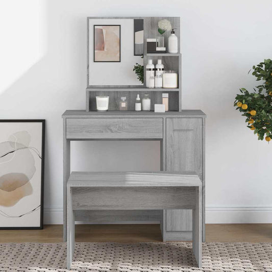 Dressing Table with Mirror Grey Sonoma 86,5x35x136 cm