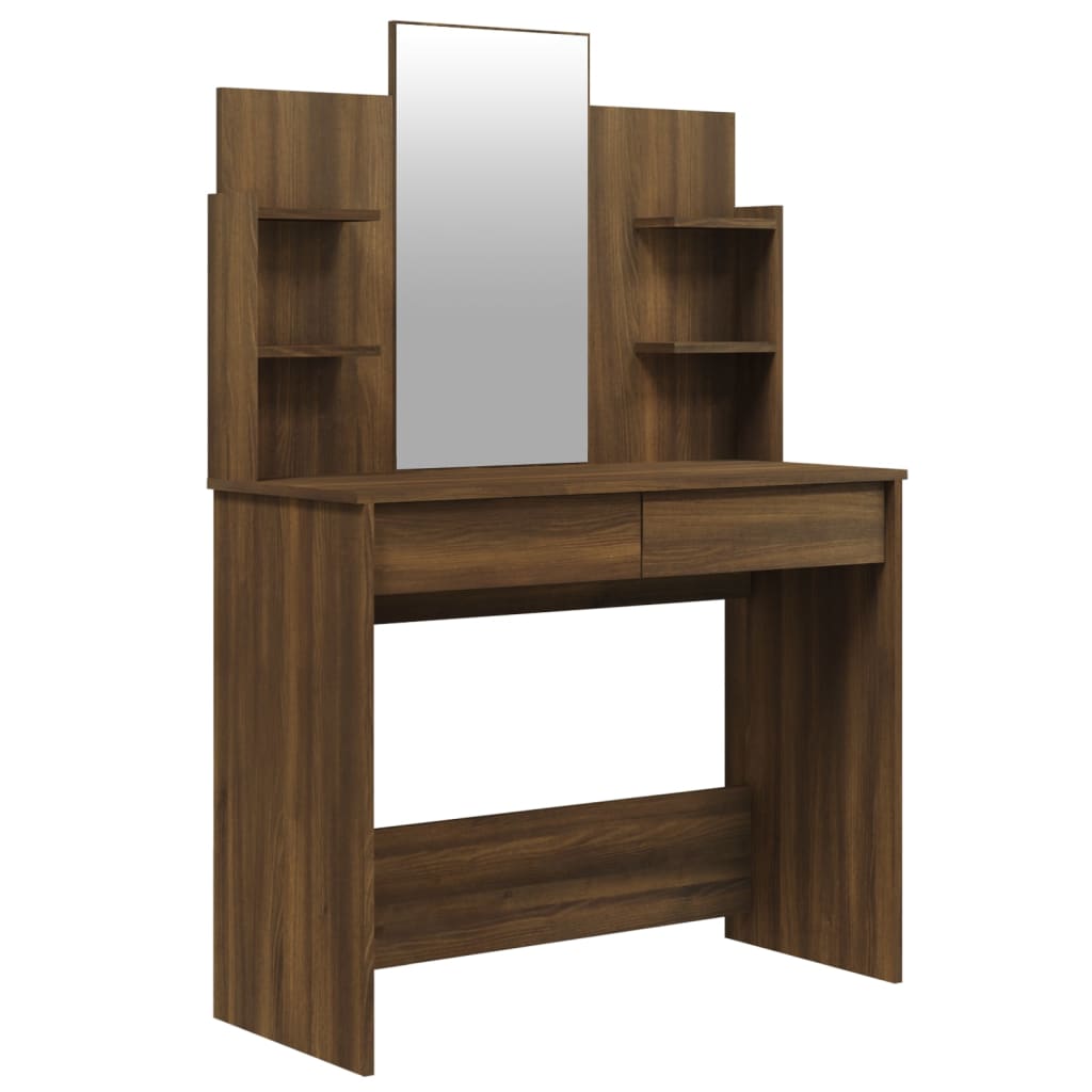 vidaXL Dressing Table with Mirror Brown Oak 96x40x142 cm