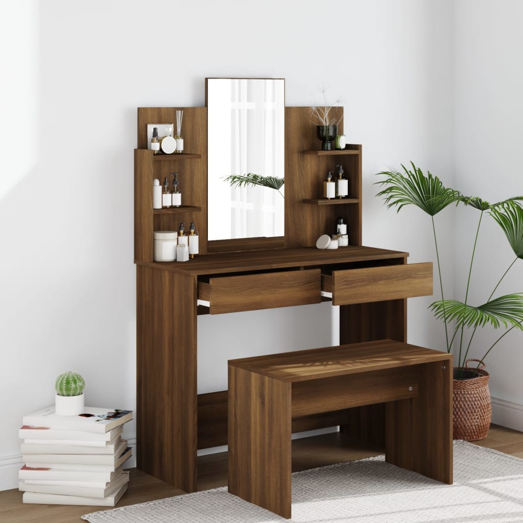 vidaXL Dressing Table with Mirror Brown Oak 96x40x142 cm