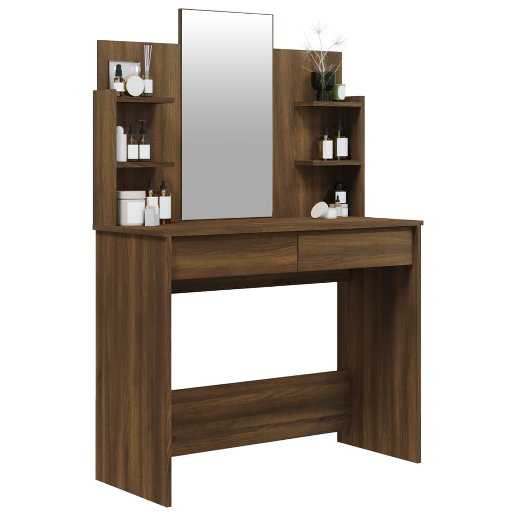 vidaXL Dressing Table with Mirror Brown Oak 96x40x142 cm