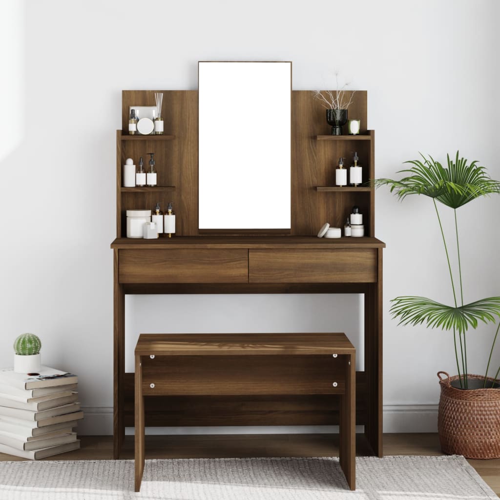 vidaXL Dressing Table with Mirror Brown Oak 96x40x142 cm