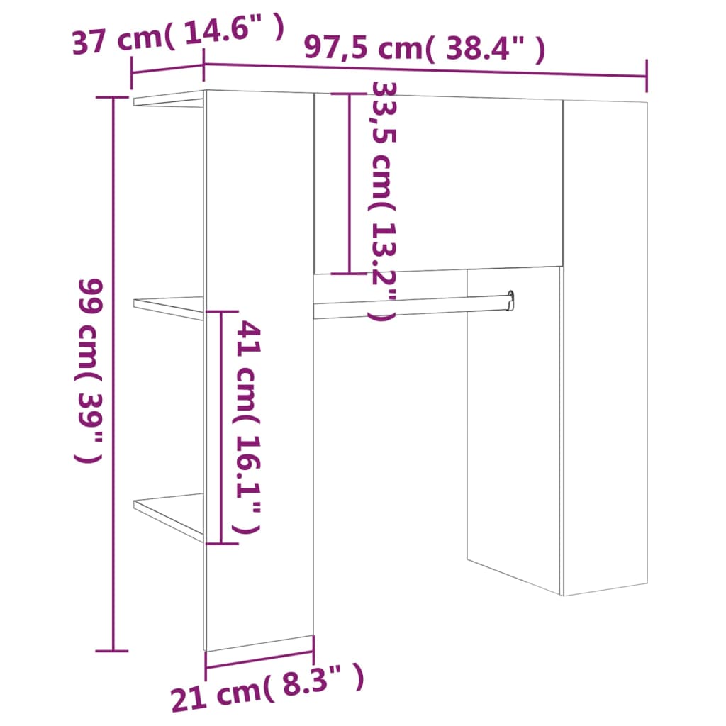 Meuble d'entrée Chêne fumé 97,5x37x99 cm Bois d'ingénierie