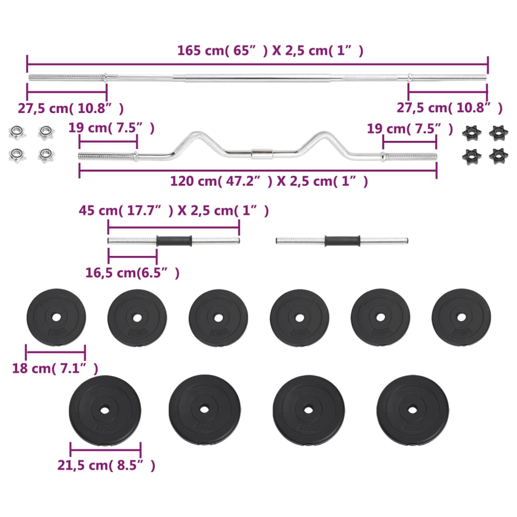 vidaXL Barbell and Dumbbell Set 30 kg