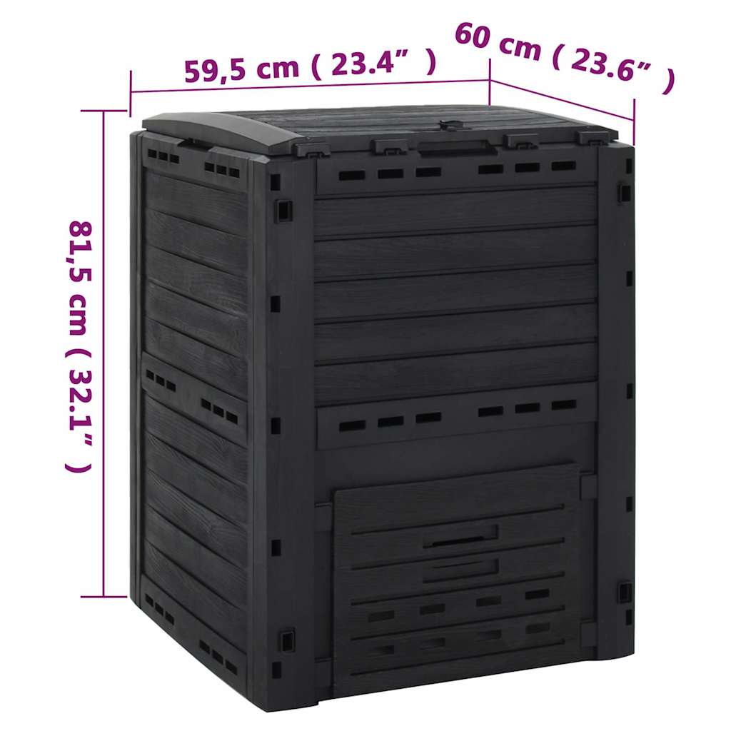 152202 vidaXL Garden Composter Black 280 L Polypropylene