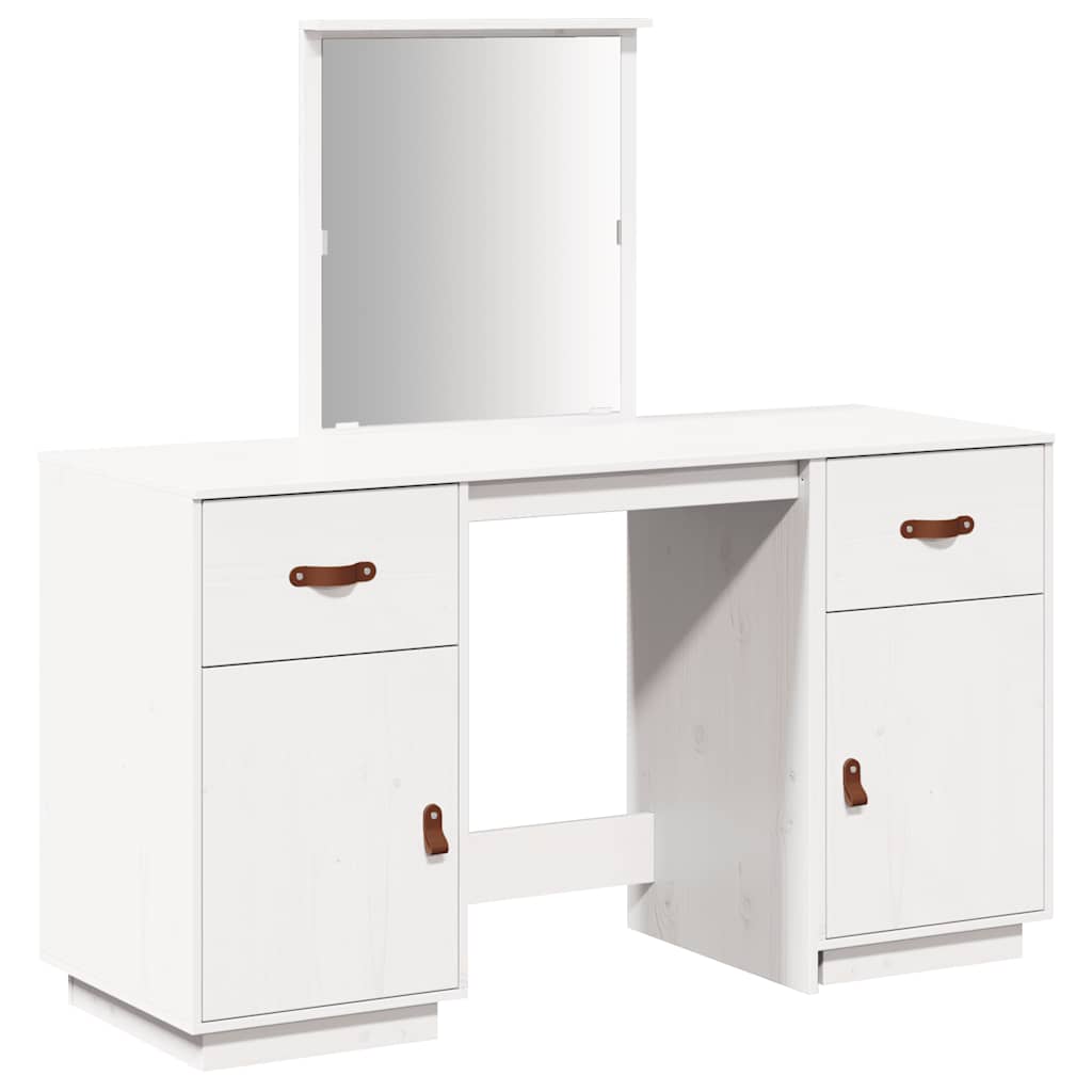 Dressing Table Set with a Mirror White Solid Wood Pine