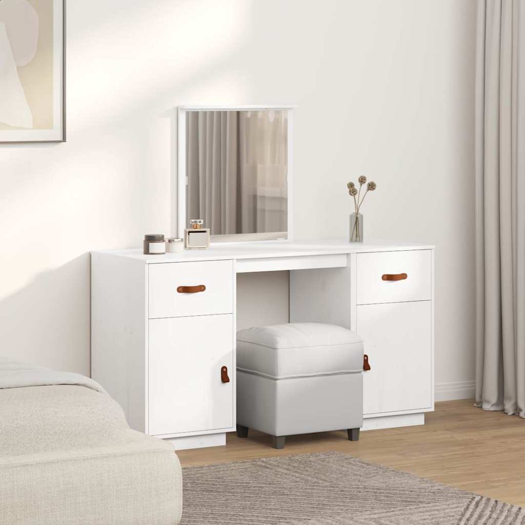 Dressing Table Set with a Mirror White Solid Wood Pine