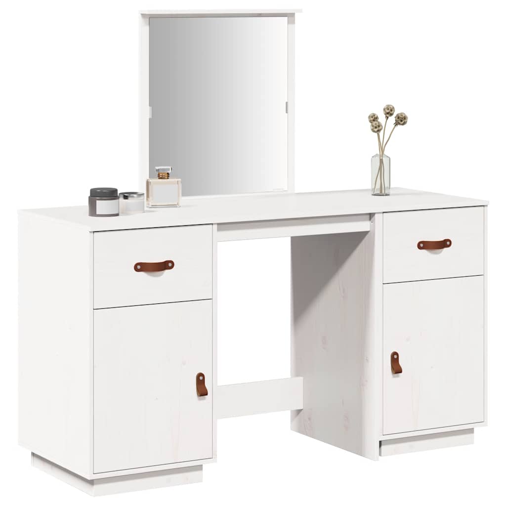 Dressing Table Set with a Mirror White Solid Wood Pine