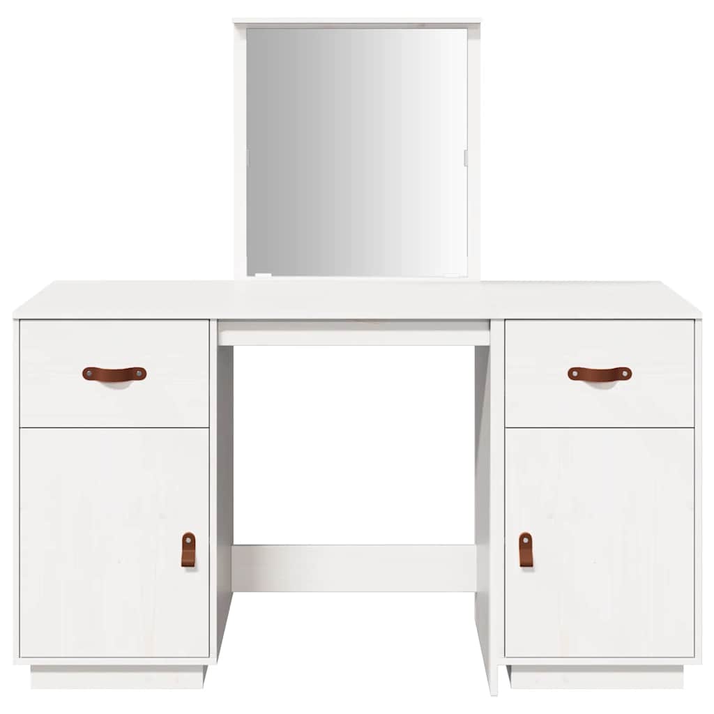 Dressing Table Set with a Mirror White Solid Wood Pine