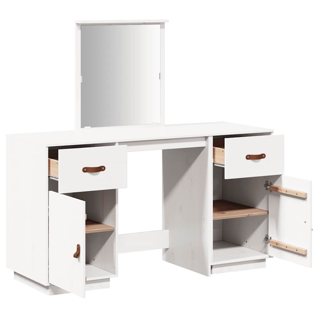 Dressing Table Set with a Mirror White Solid Wood Pine