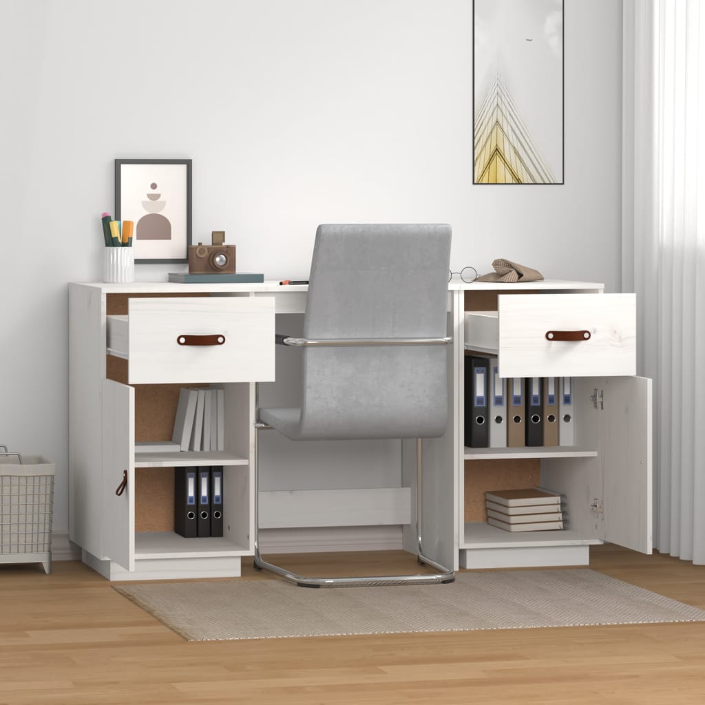 vidaXL Desk with Cabinets White 135x50x75 cm Solid Wood Pine