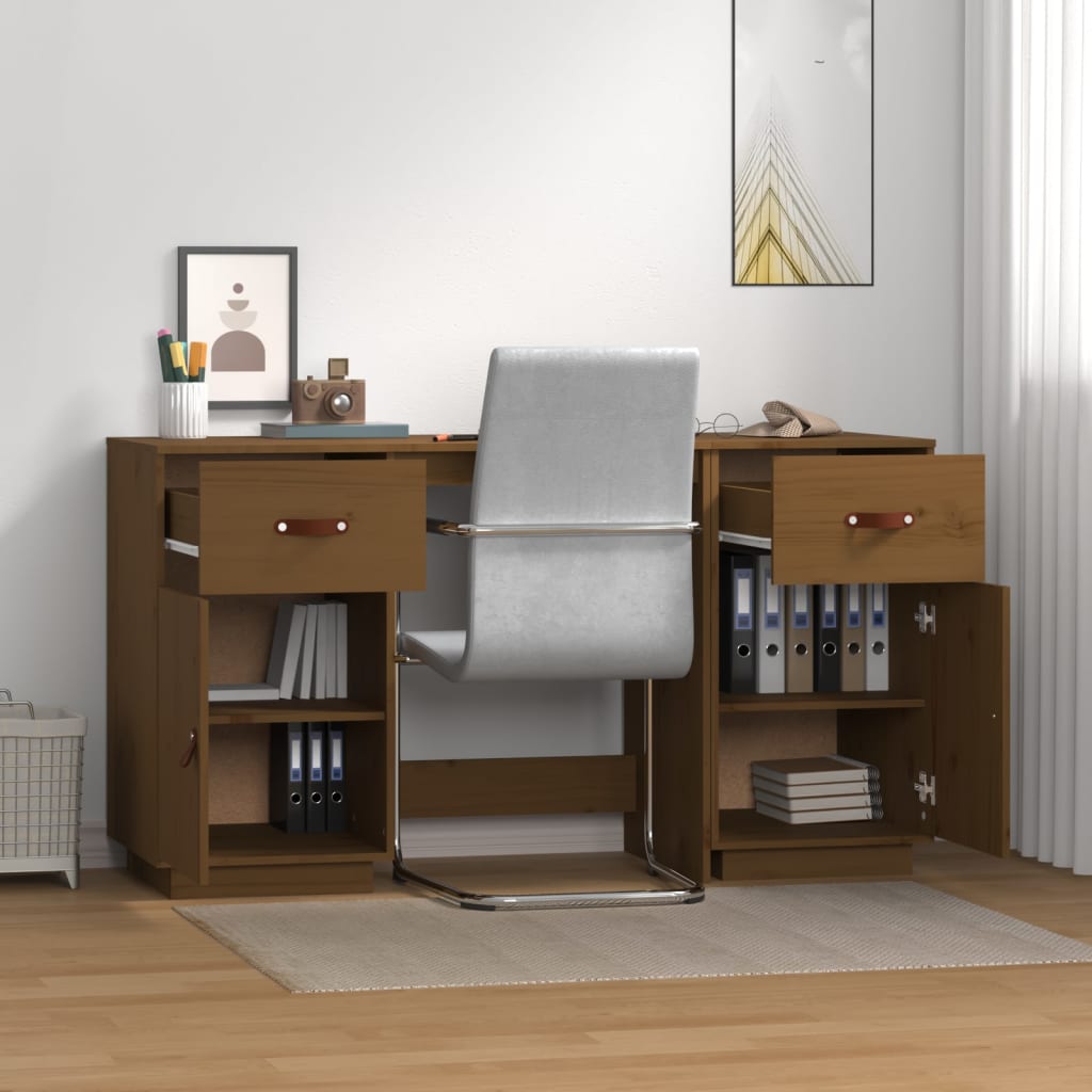 vidaXL Desk with Cabinets Honey Brown 135x50x75 cm Solid Wood Pine