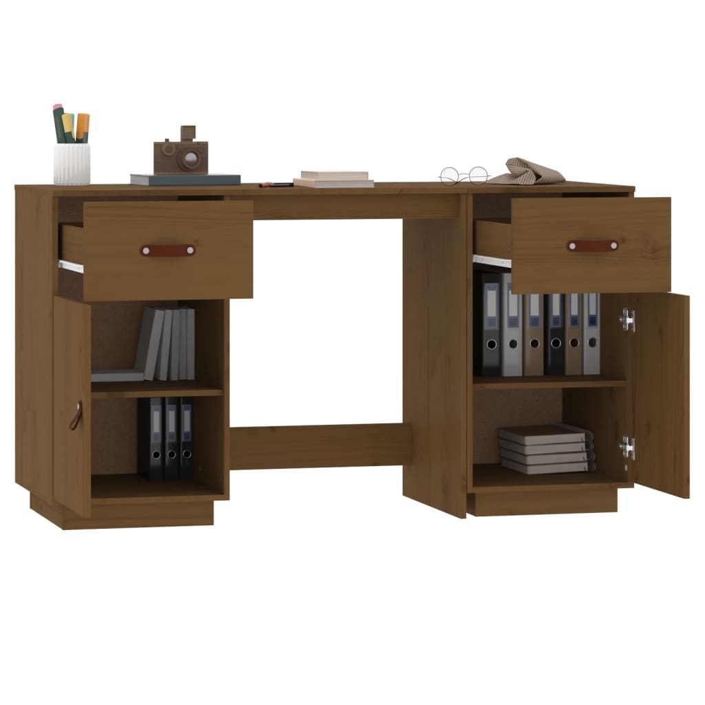 vidaXL Desk with Cabinets Honey Brown 135x50x75 cm Solid Wood Pine