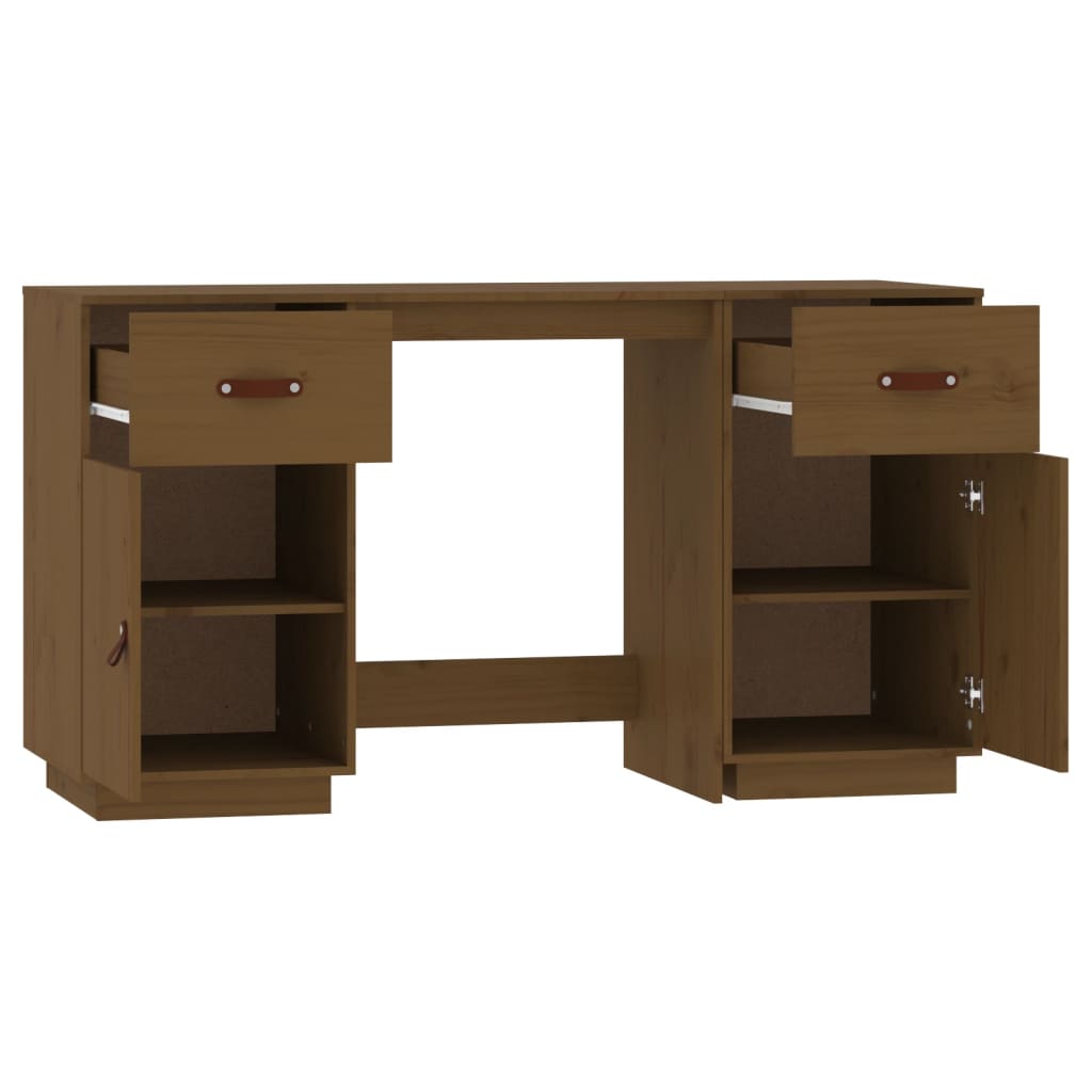 vidaXL Desk with Cabinets Honey Brown 135x50x75 cm Solid Wood Pine