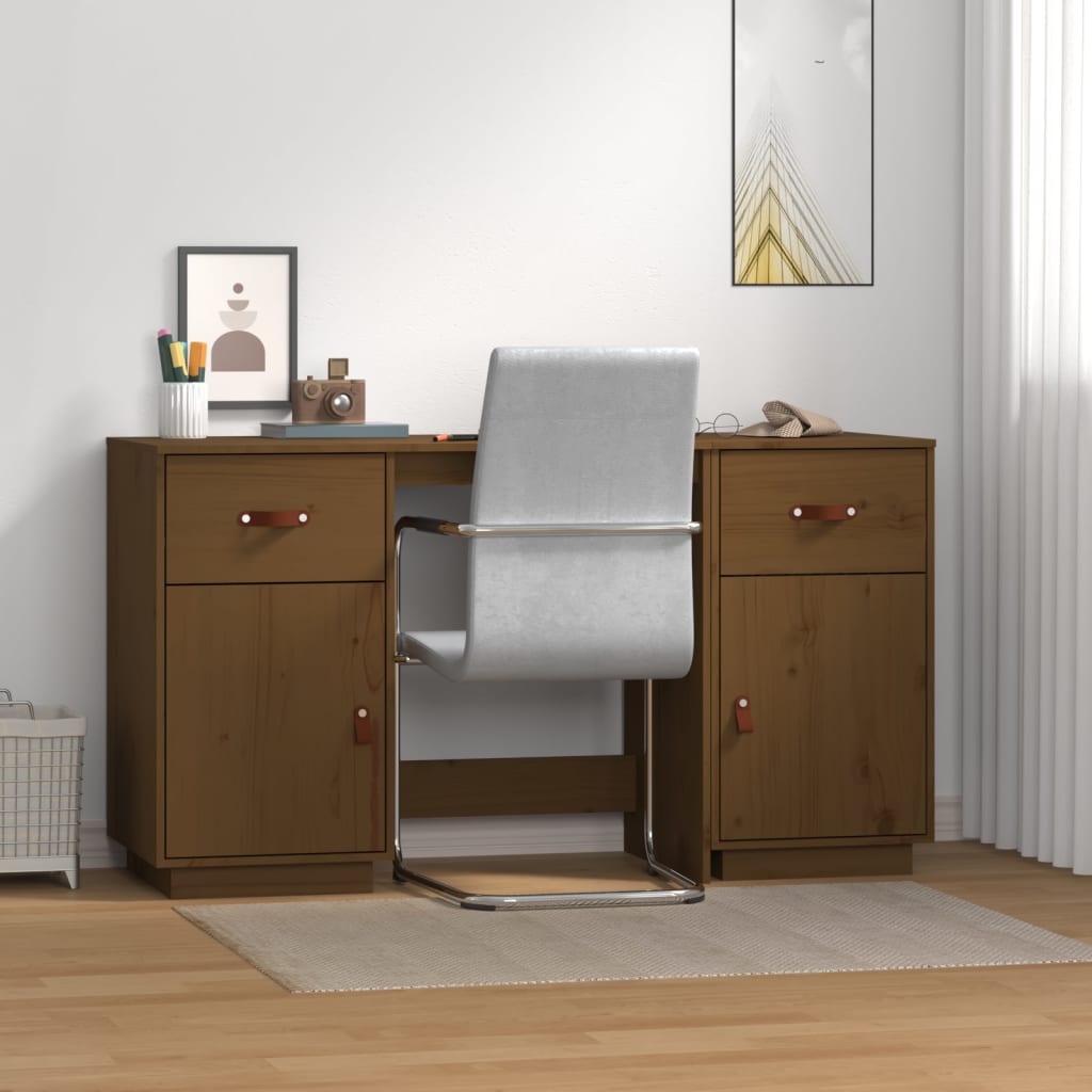 vidaXL Desk with Cabinets Honey Brown 135x50x75 cm Solid Wood Pine