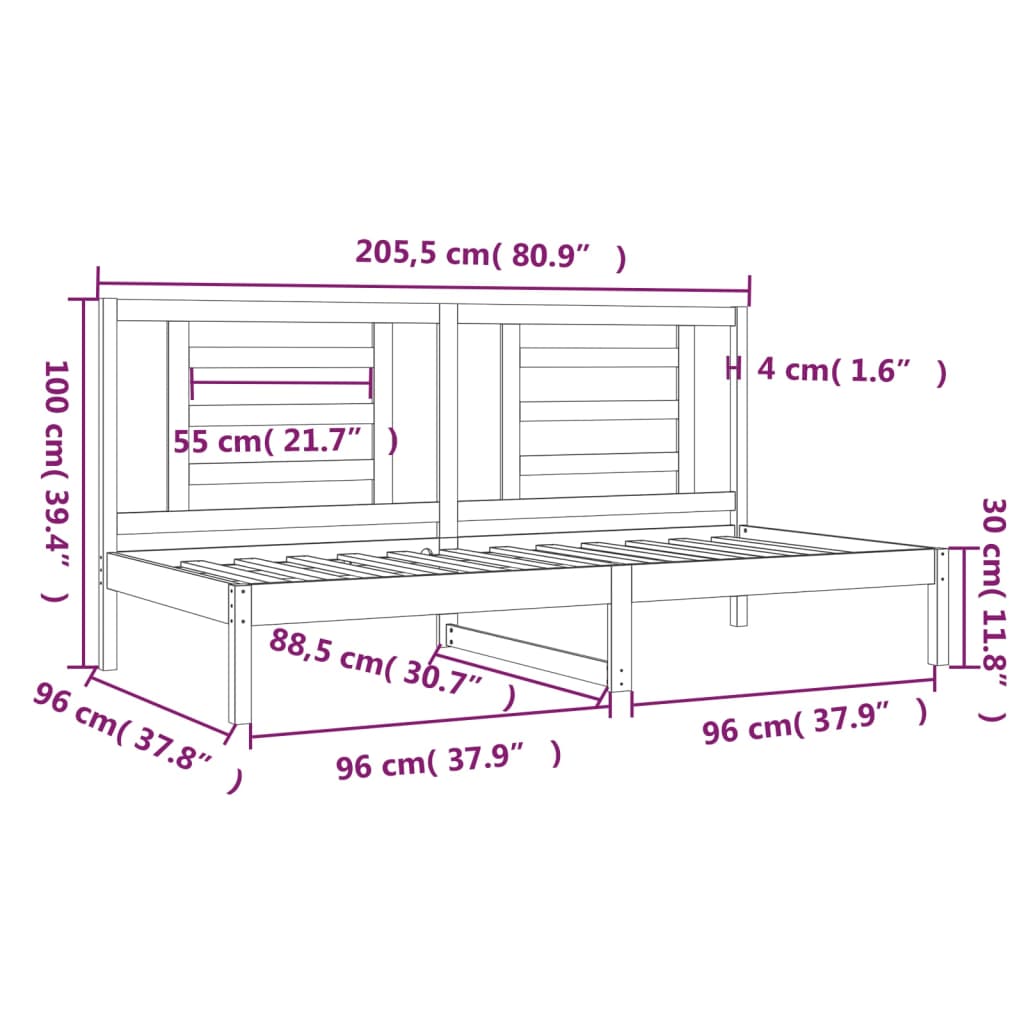 Day Bed without Mattress White 90x200 cm Solid Wood Pine