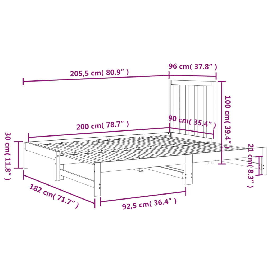 vidaXL Pull-out Day Bed without Mattress 2x(90x200) cm