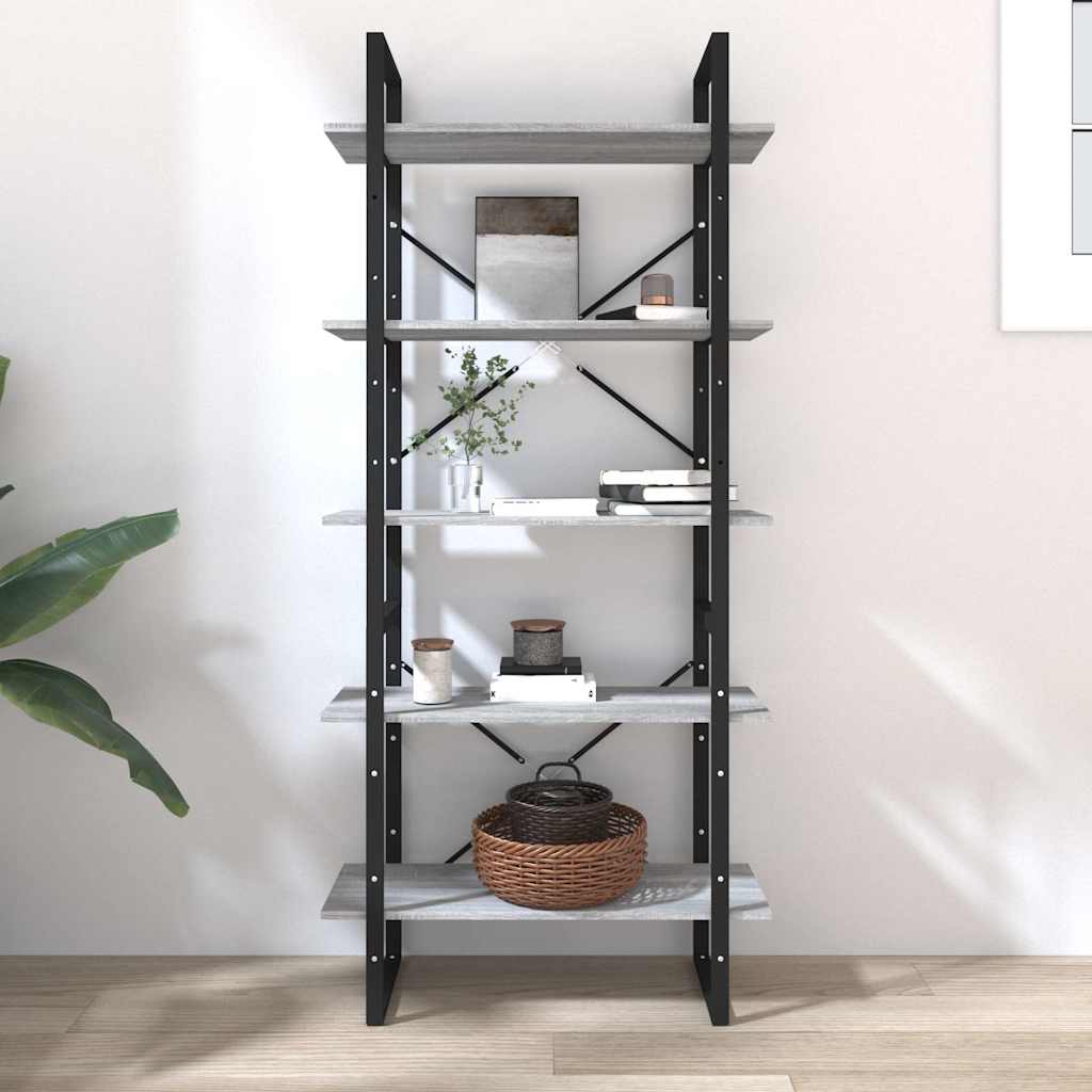 5-Tier Book Cabinet Grey Sonoma 80x30x175 cm Engineered Wood
