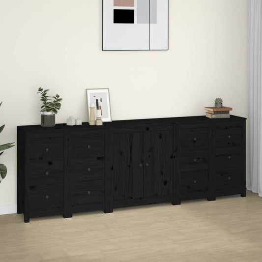 vidaXL Sideboard Black 230x35x80 cm Solid Wood Pine