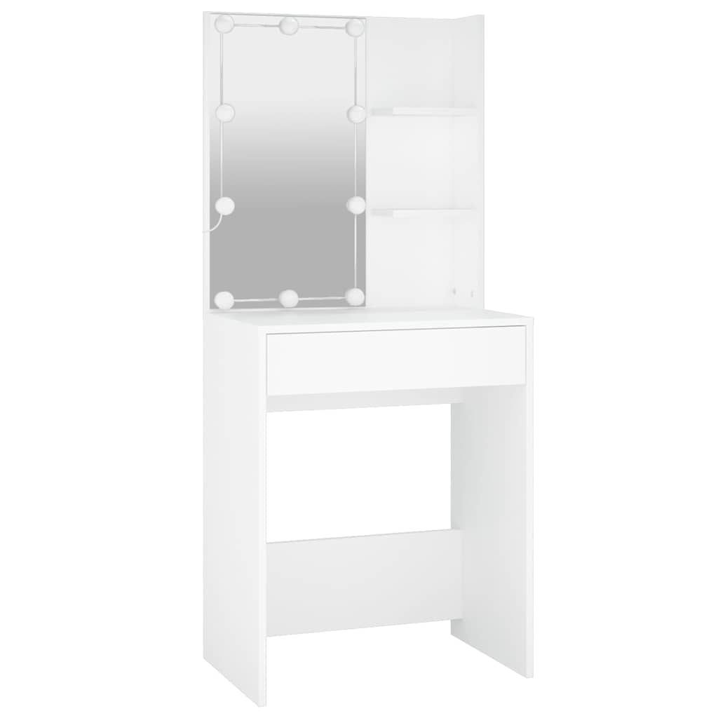 Dressing Table Set with LED White Engineered Wood