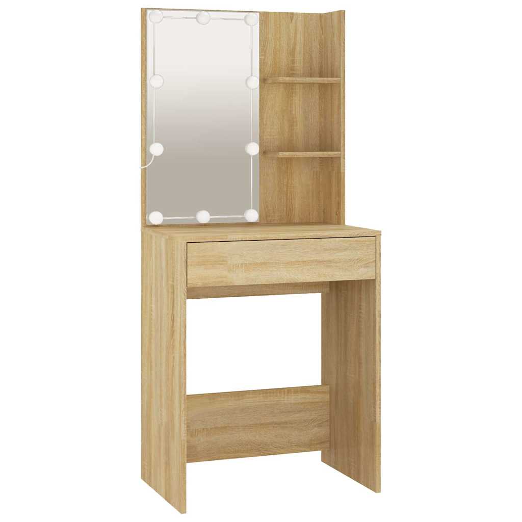 Dressing Table Set with LED Sonoma Oak Engineered Wood
