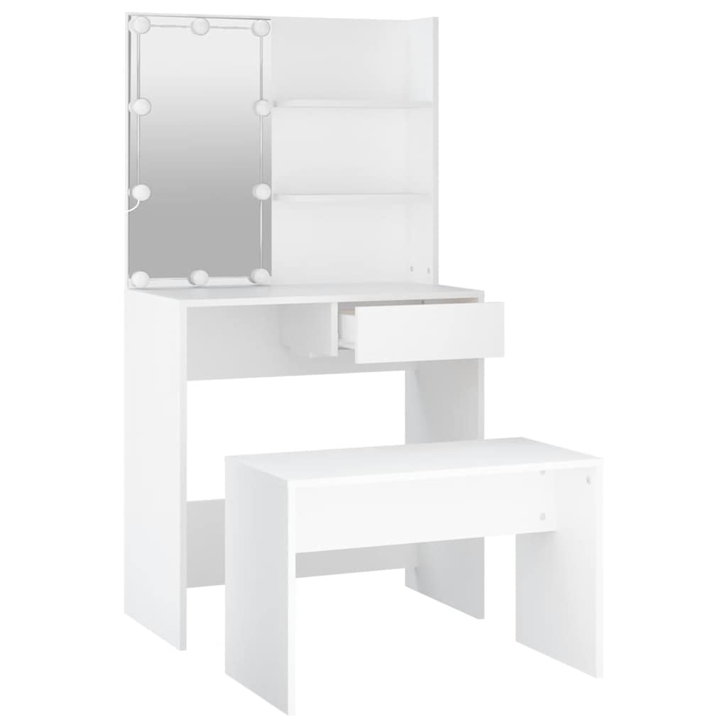 Dressing Table Set with LED White Engineered Wood