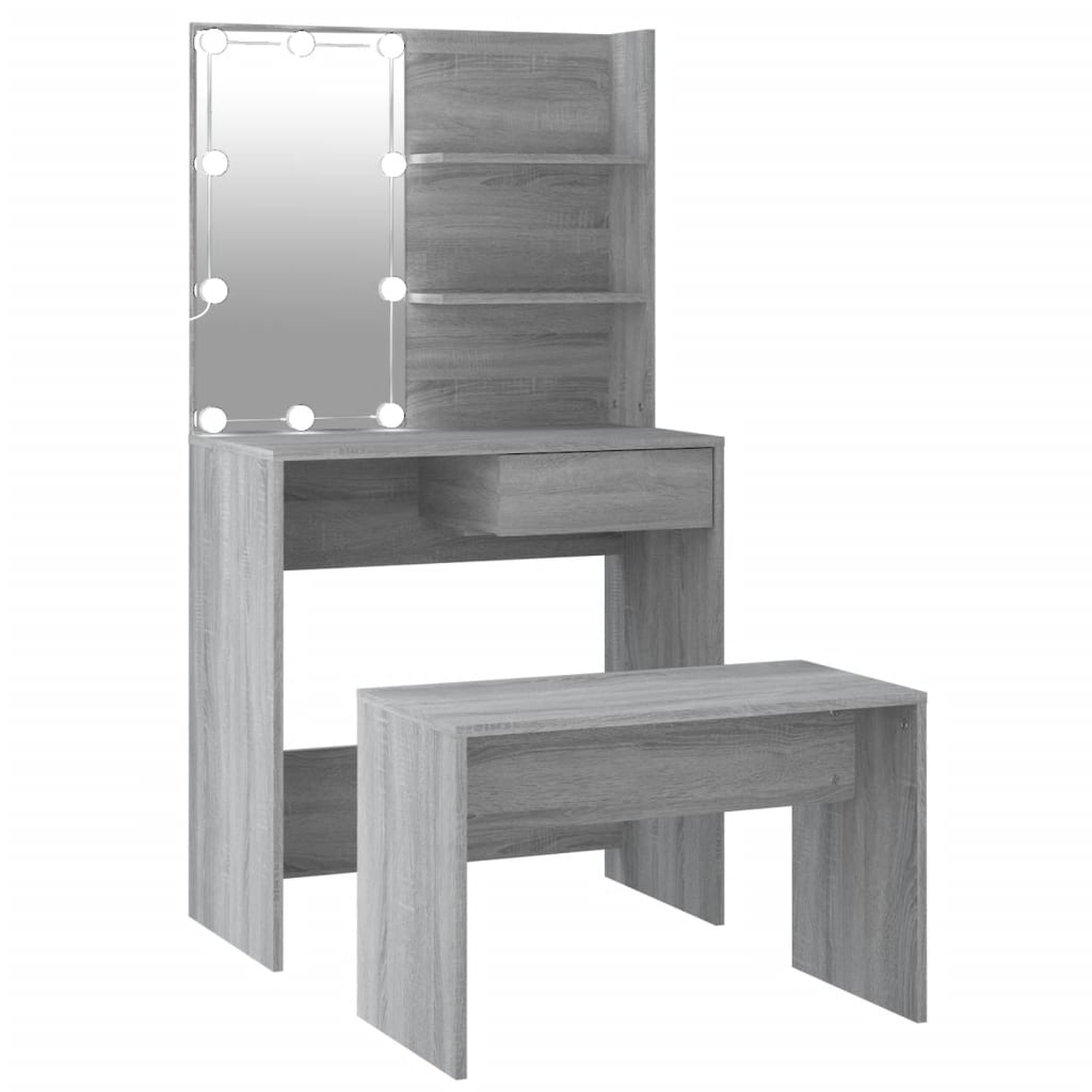 Dressing Table Set with LED Grey Sonoma Engineered Wood