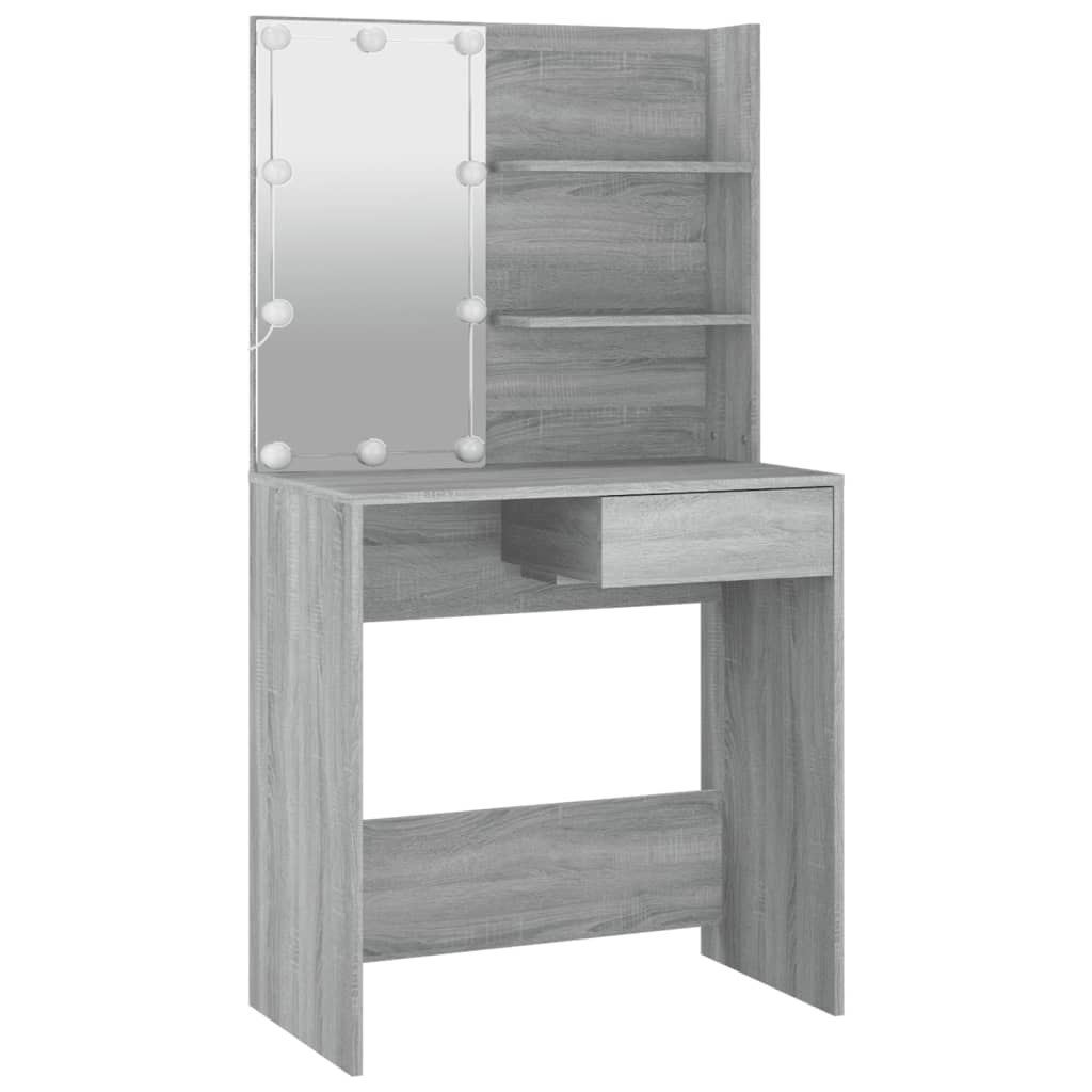 Dressing Table Set with LED Grey Sonoma Engineered Wood