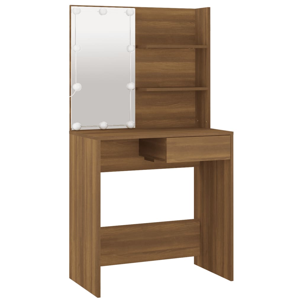 Dressing Table Set with LED Brown Oak Engineered Wood