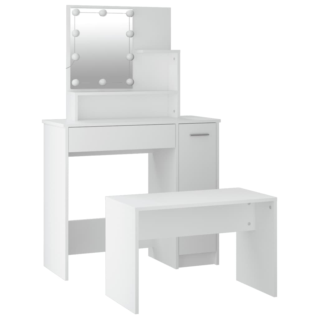Dressing Table Set With LED | White | Engineered wood | Medium