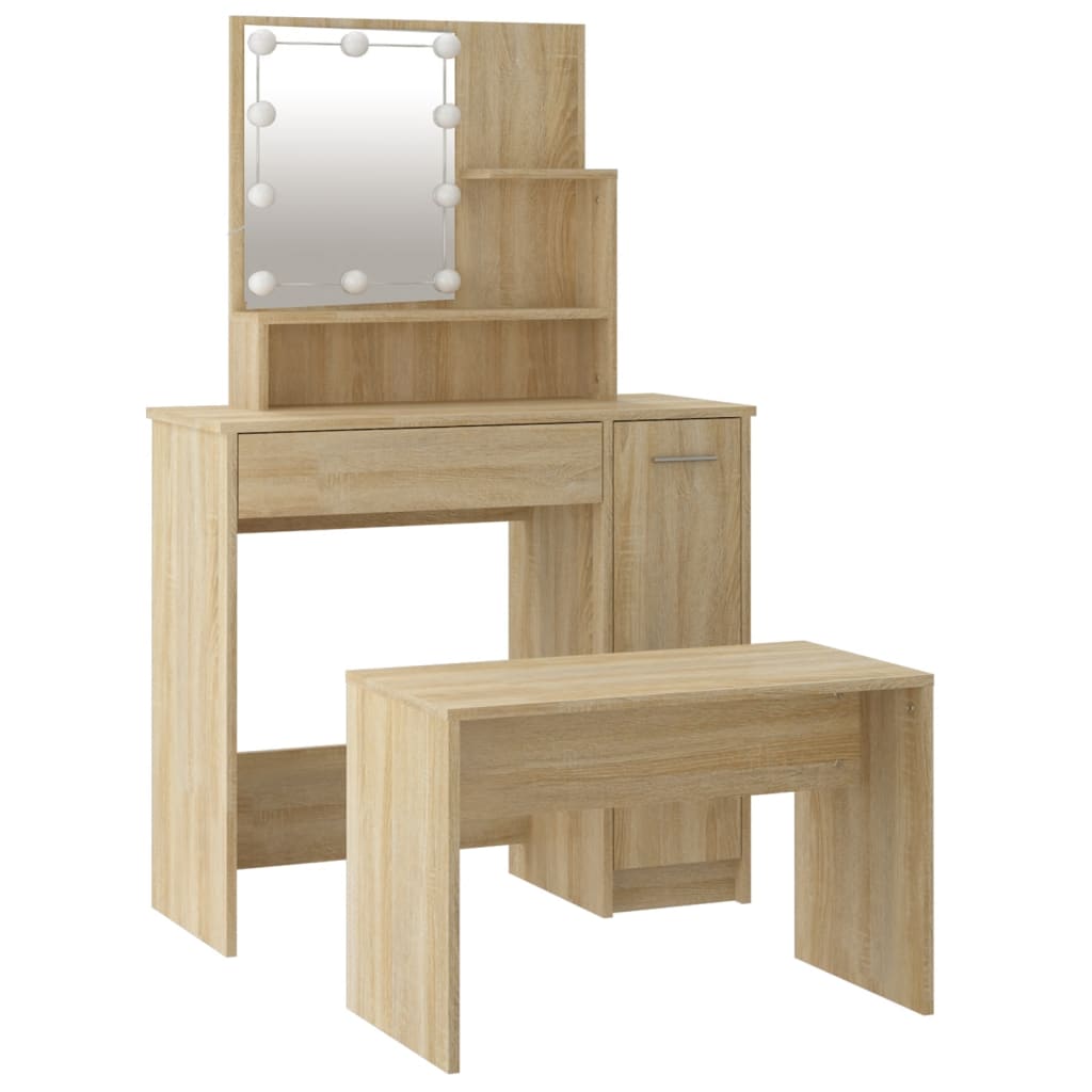 Dressing Table Set with LED Sonoma Oak Engineered Wood
