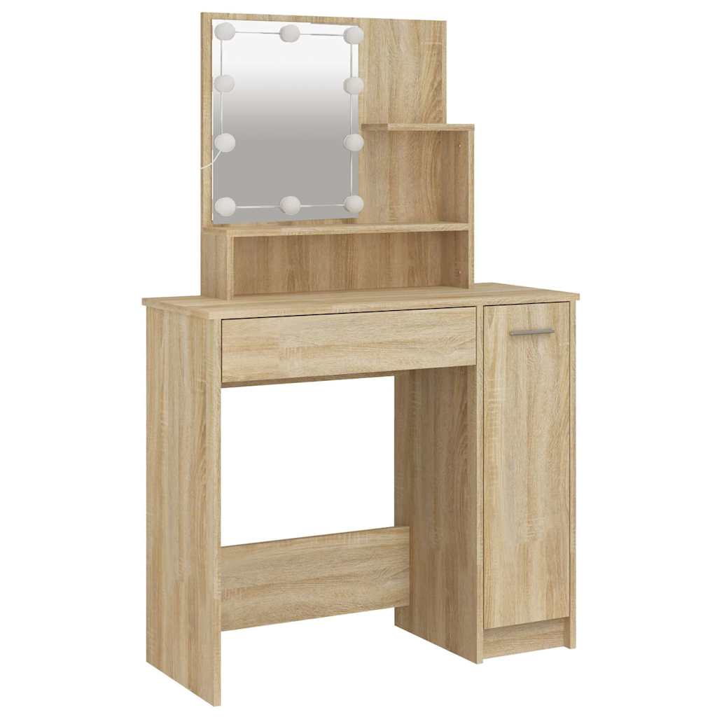 Dressing Table Set with LED Sonoma Oak Engineered Wood