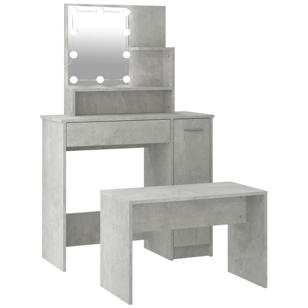 vidaXL Dressing Table Set with LED Concrete Grey Engineered Wood