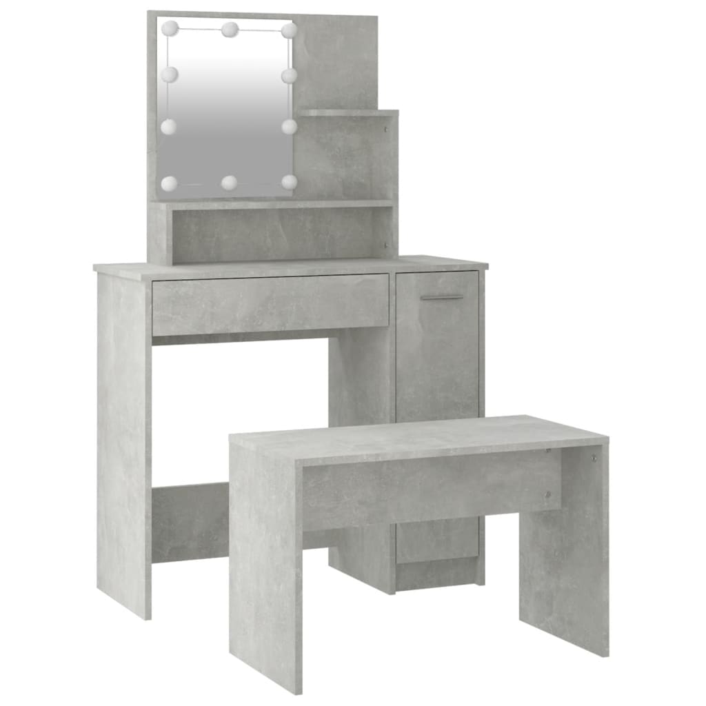 vidaXL Dressing Table Set with LED Concrete Grey Engineered Wood