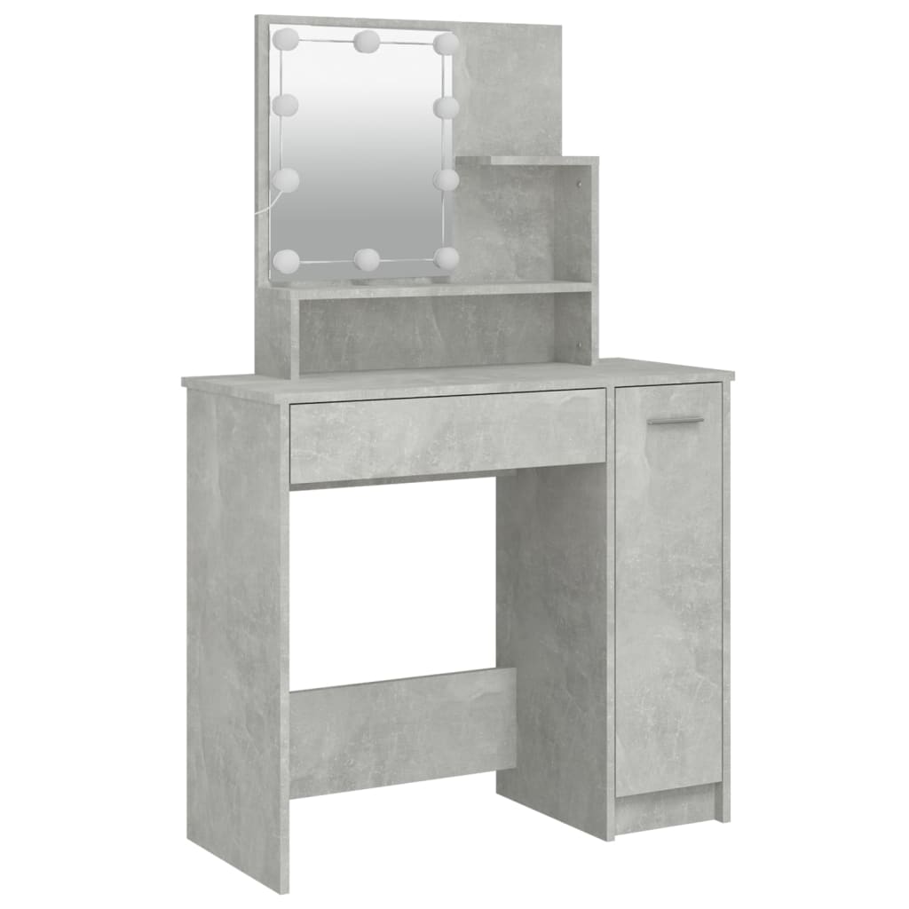 vidaXL Dressing Table Set with LED Concrete Grey Engineered Wood