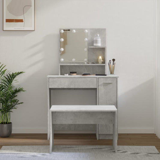 vidaXL Dressing Table Set with LED Concrete Grey Engineered Wood