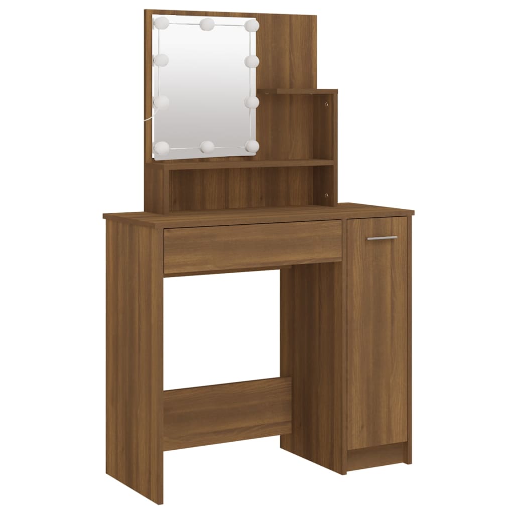 vidaXL Dressing Table Set with LED Brown Oak Engineered Wood