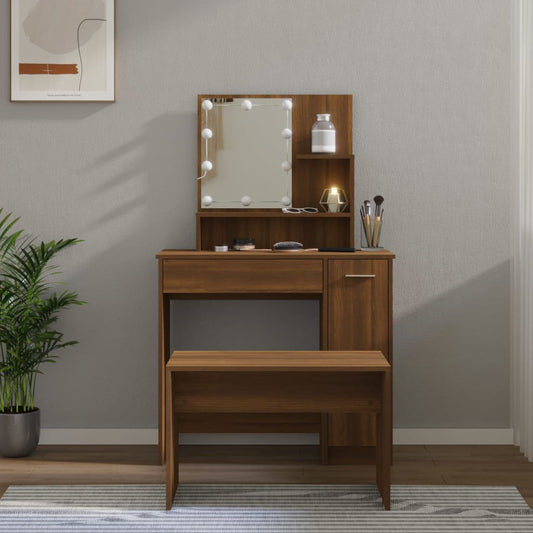 vidaXL Dressing Table Set with LED Brown Oak Engineered Wood