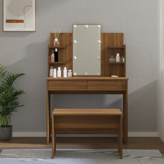 vidaXL Dressing Table Set with LED Brown Oak Engineered Wood