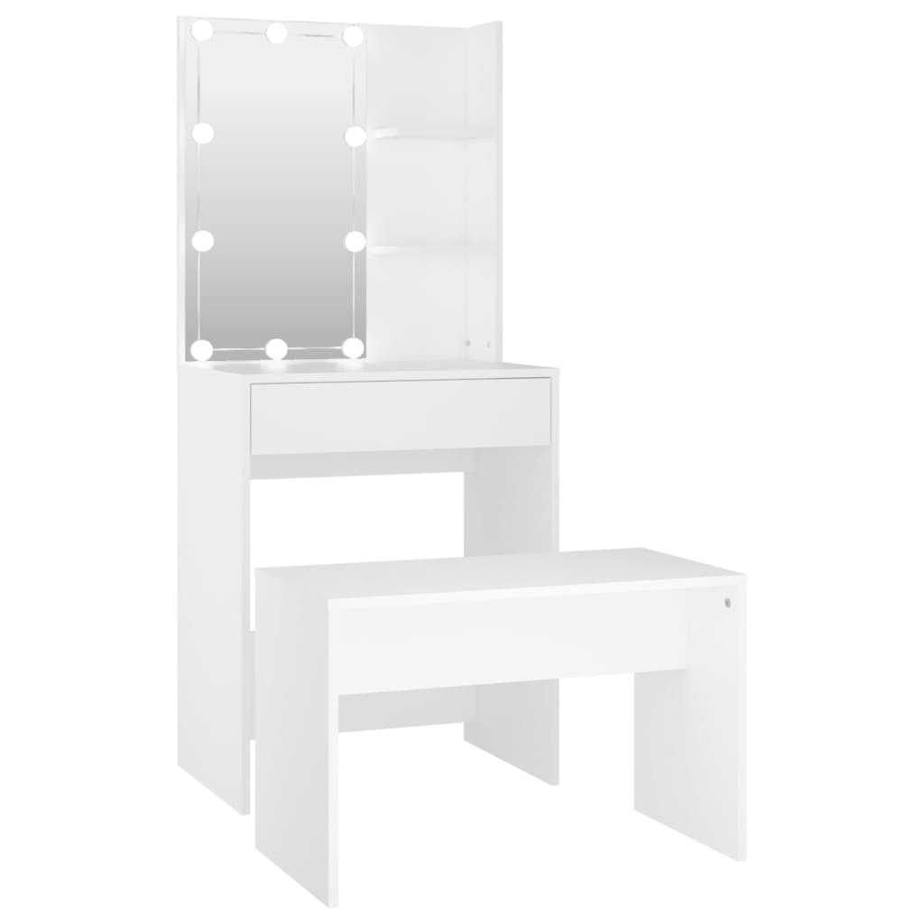 vidaXL Dressing Table Set with LED White Engineered Wood