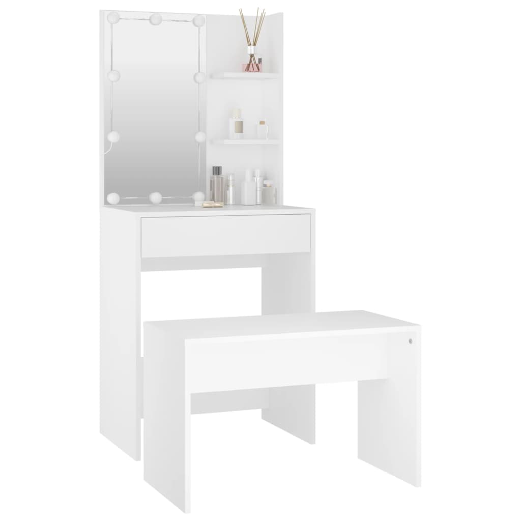 vidaXL Dressing Table Set with LED White Engineered Wood