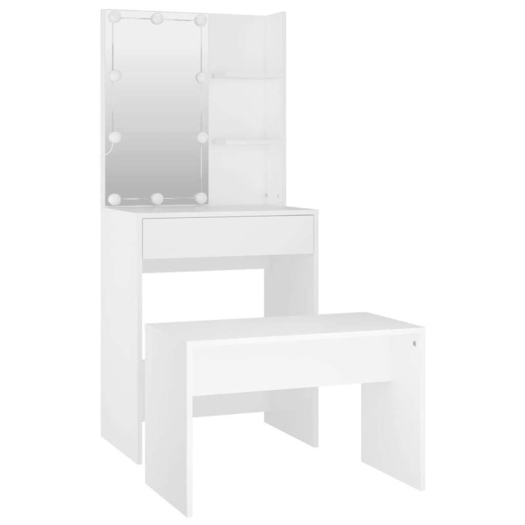 vidaXL Dressing Table Set with LED White Engineered Wood