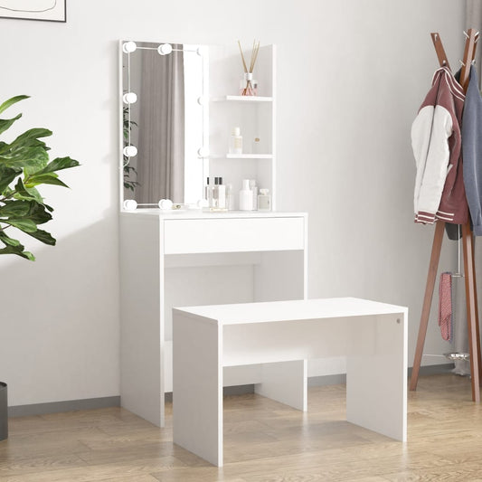 vidaXL Dressing Table Set with LED White Engineered Wood