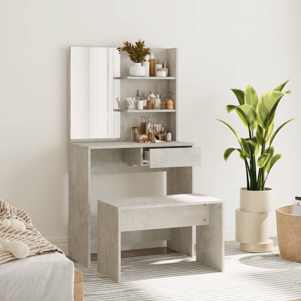 vidaXL Dressing Table Set Concrete Grey 74.5x40x141 cm