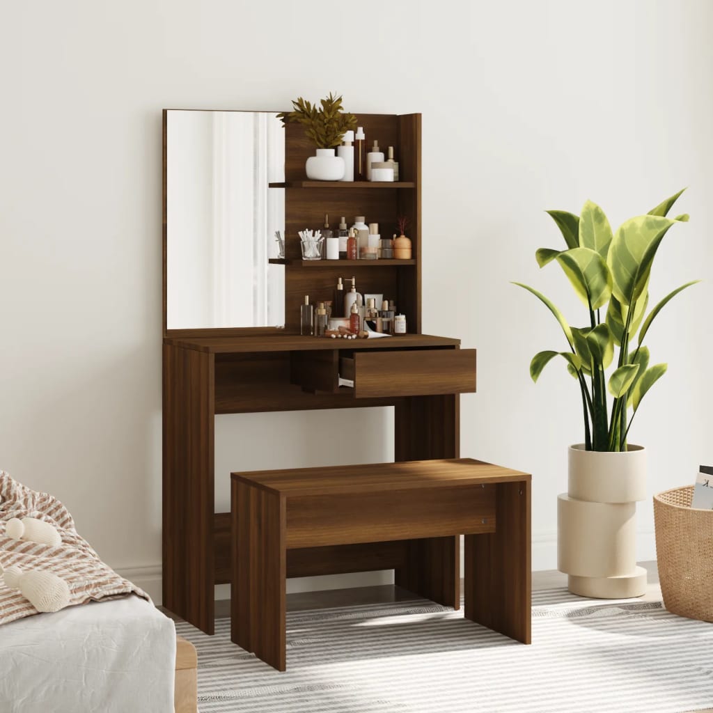 vidaXL Dressing Table Set Brown Oak 74.5x40x141 cm