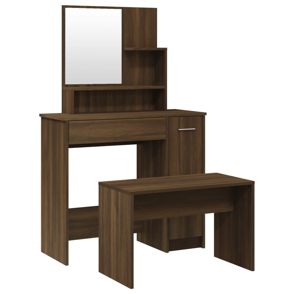 vidaXL Dressing Table Set Brown Oak 86.5x35x136 cm