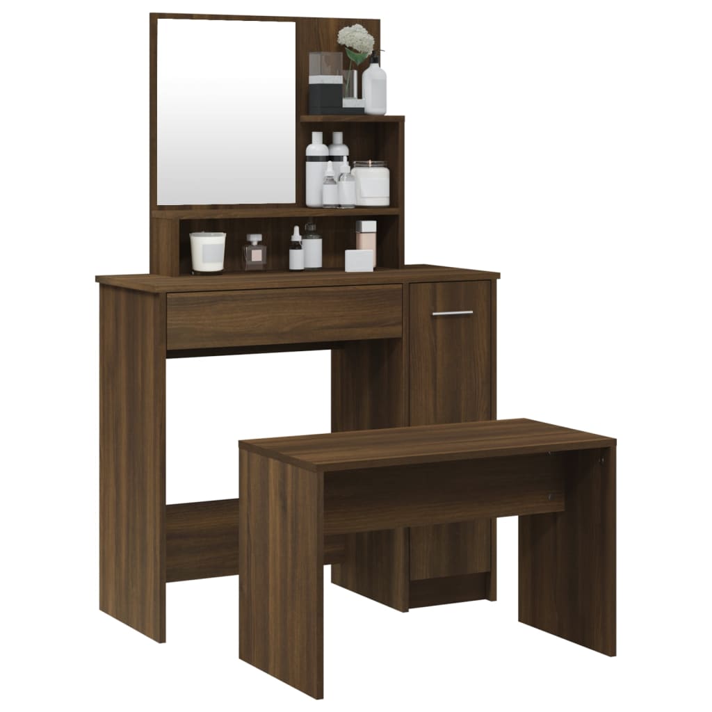 vidaXL Dressing Table Set Brown Oak 86.5x35x136 cm