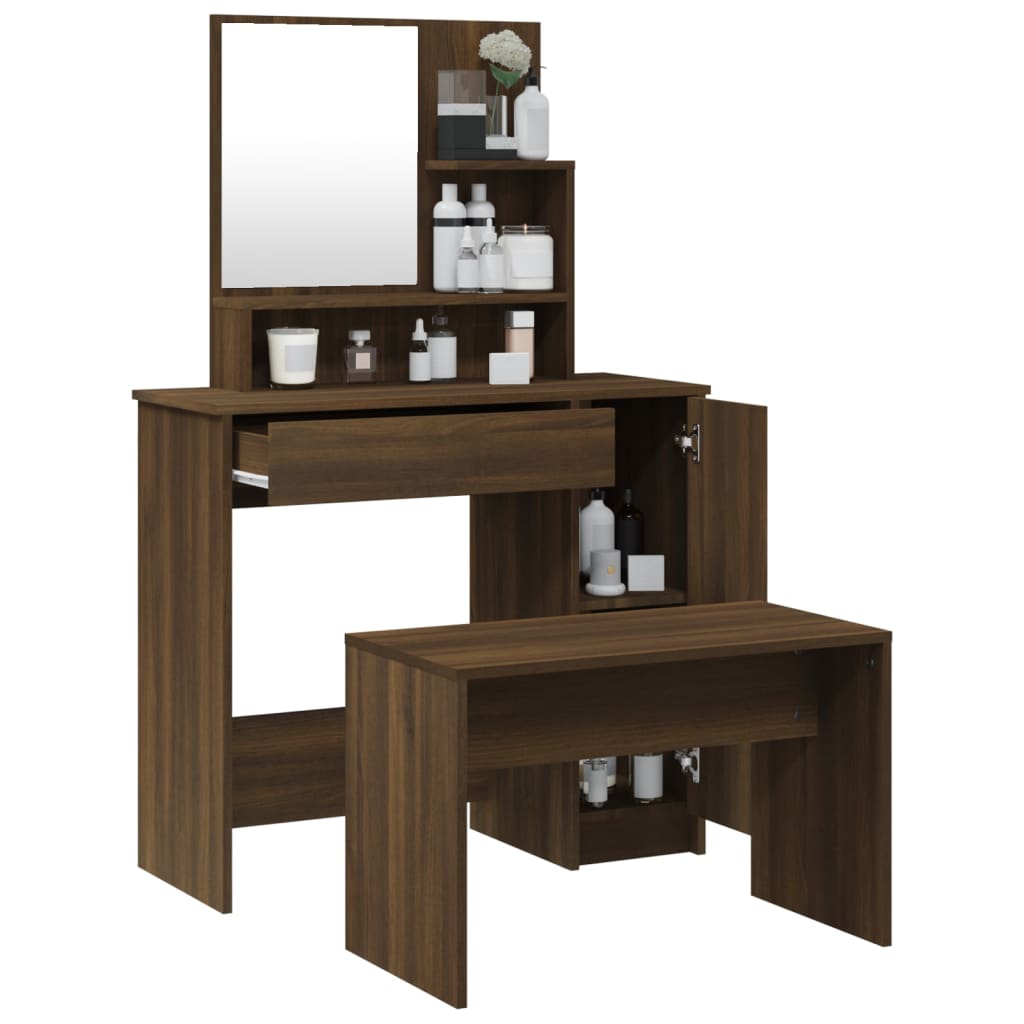 vidaXL Dressing Table Set Brown Oak 86.5x35x136 cm