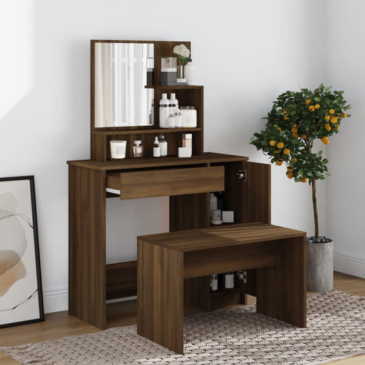 vidaXL Dressing Table Set Brown Oak 86.5x35x136 cm