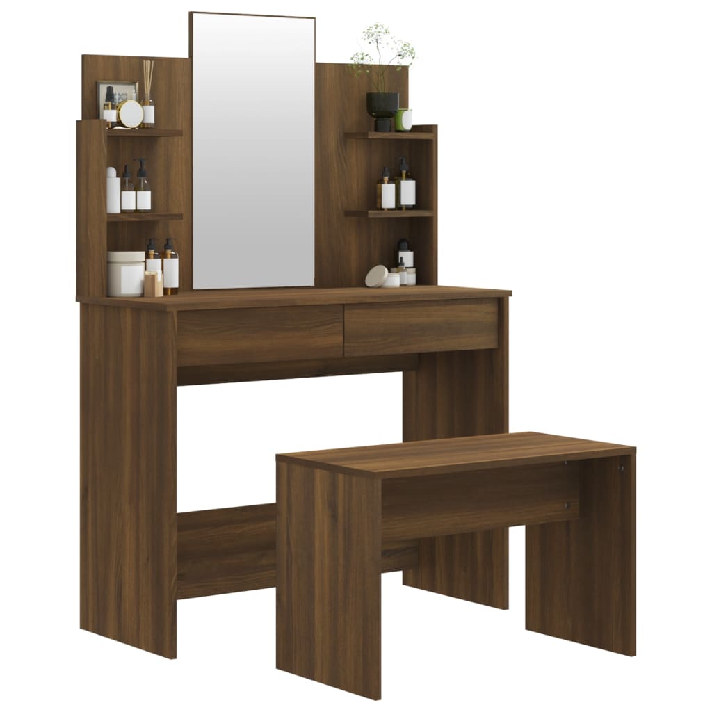 vidaXL Dressing Table Set Brown Oak 96x40x142 cm