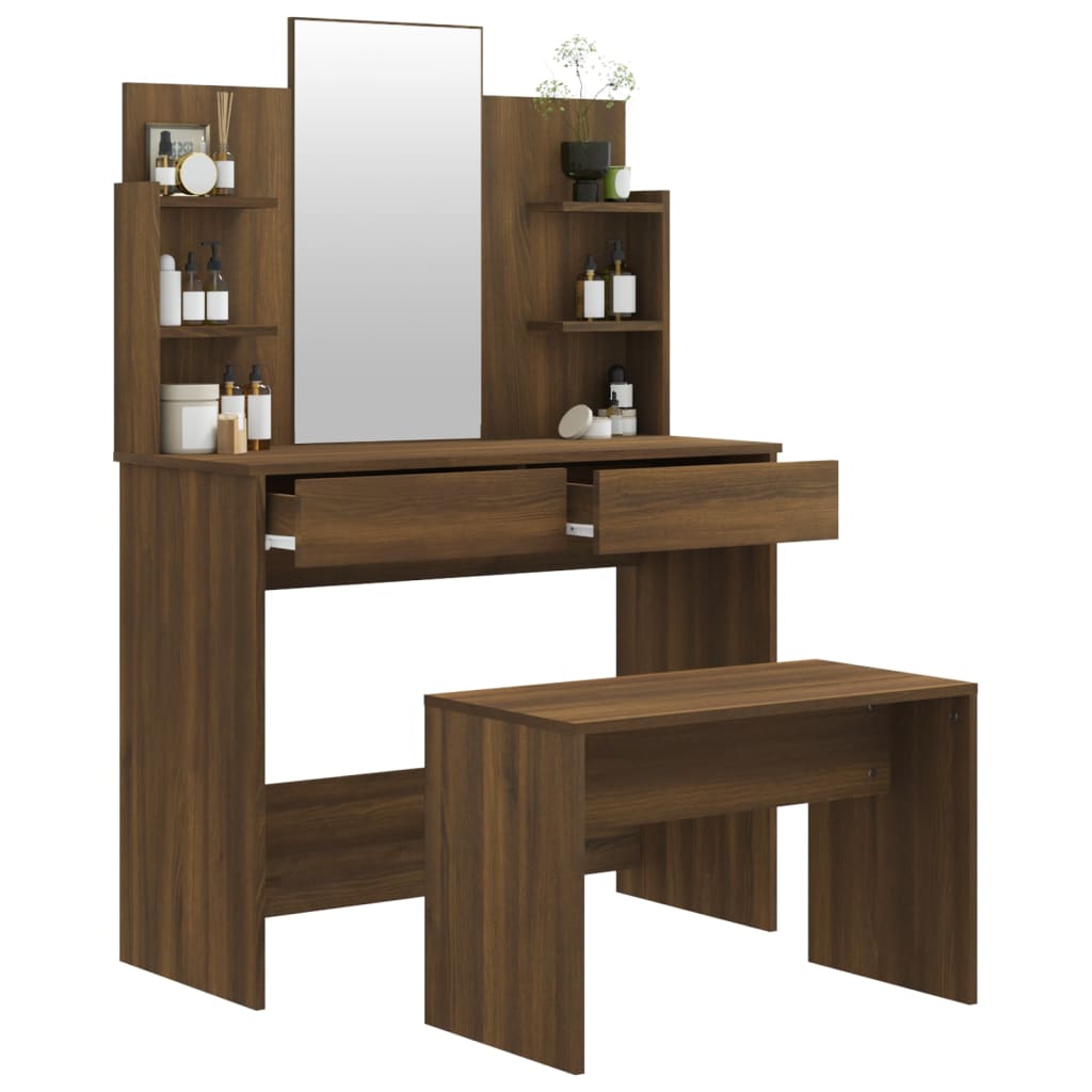 vidaXL Dressing Table Set Brown Oak 96x40x142 cm